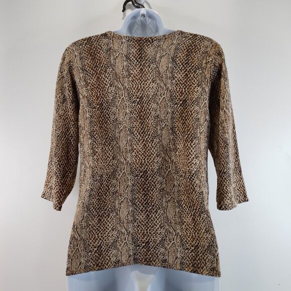 August Silk Brown and Black Print 100% Silk Stretch Knit Top Size M - Picture 6 of 9